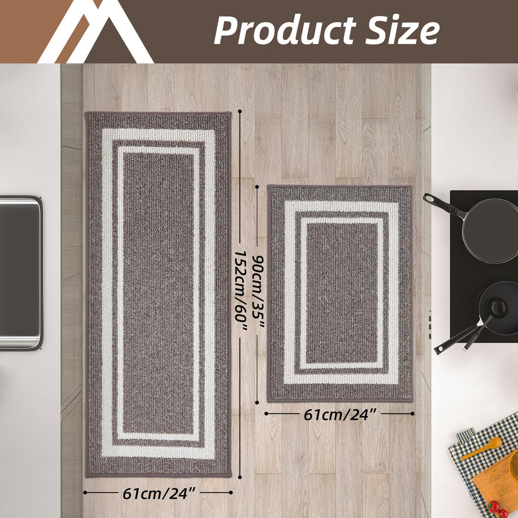 COSY HOMEER Kitchen Rug Set of 2 – Non-Slip Washable Mats, Brown