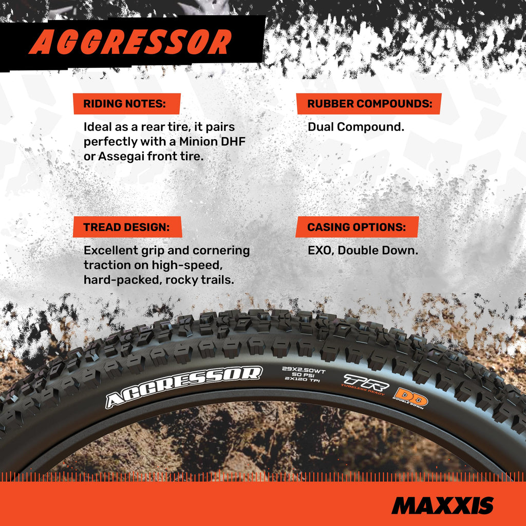 Maxxis Aggressor MTB Tyre - Dual Compound EXO TR - Black, 29 x 2.50