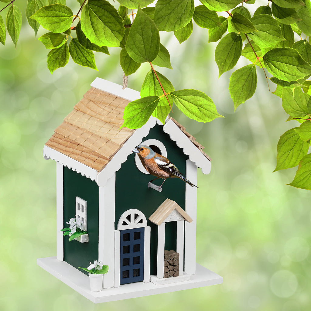 Relaxdays Wooden Bird House – Colorful Wild Bird Feeding Station