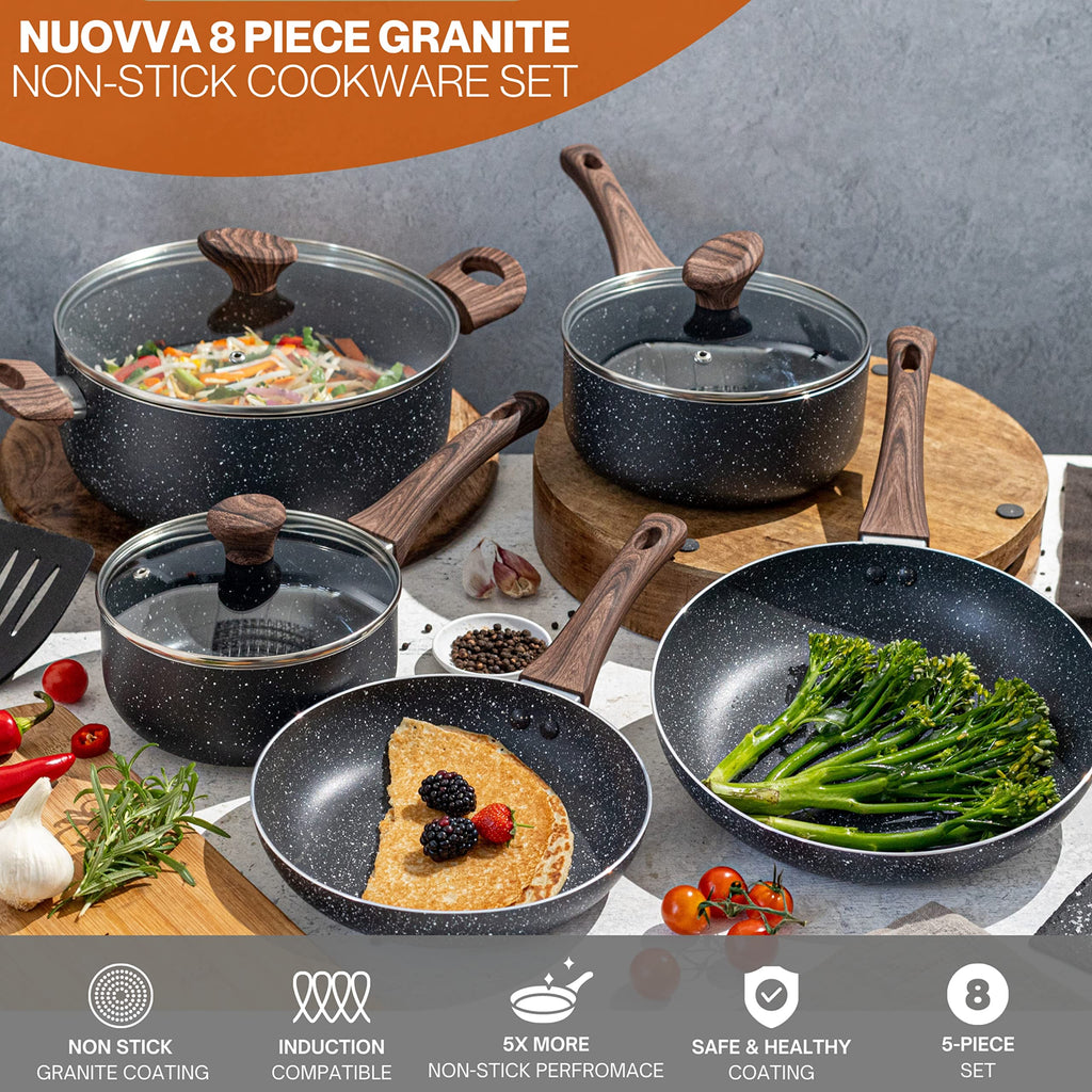 Nuovva 8-Piece Non-Stick Marble Cookware Set – Induction Pots and Pans