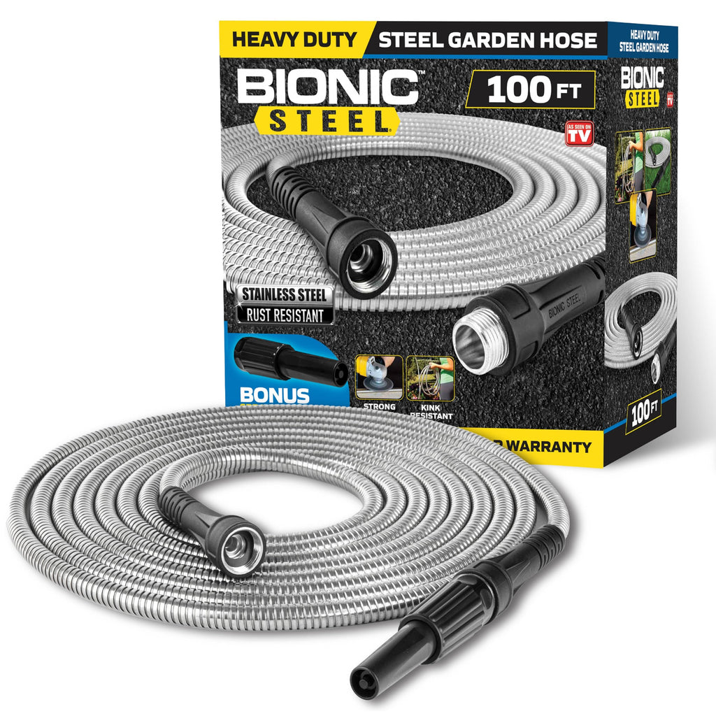 Bionic Steel 100 FT Garden Hose – 304 Stainless Steel Kink Free Pipe