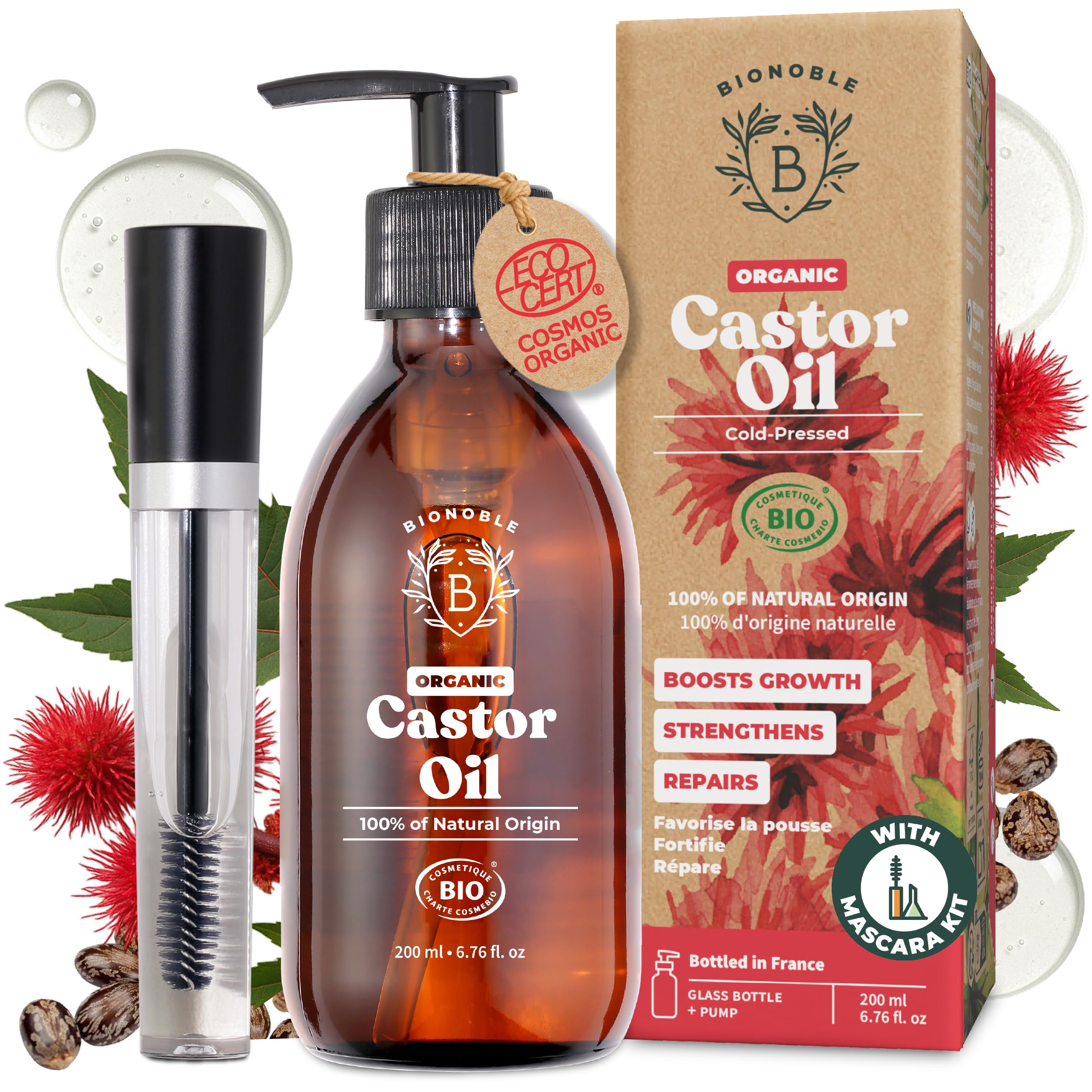 Bionoble Organic Castor Oil for Hair Growth & Eyelashes – 200ml Kit
