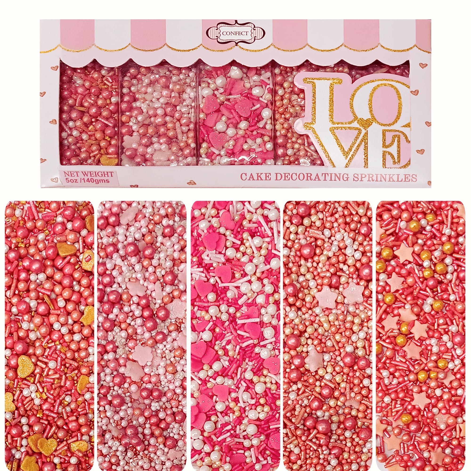 Confect Pink and Gold Heart Sprinkles | Bake Stable Cake Decorations