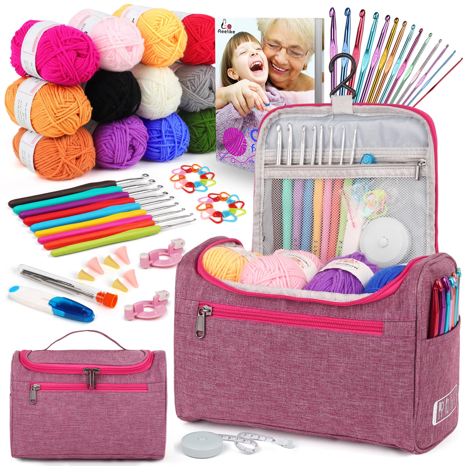 Aeelike Crochet Kit for Beginners: 23 Hooks, 12 Yarn Skeins & Guide