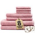 Novo Home 8-Piece Cotton Bath Towel Set – Soft & Quick Dry, Baby Pink