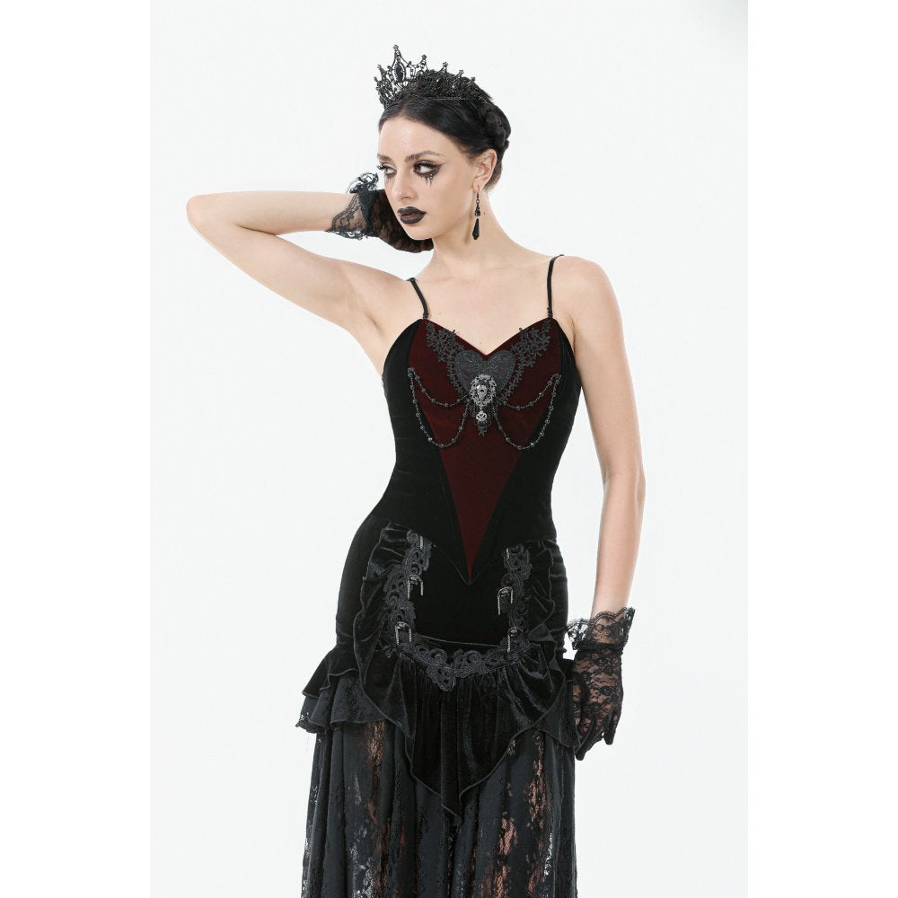 Dark in Love Morrigan Velvet & Lace Goth Top – Wine Red & Black