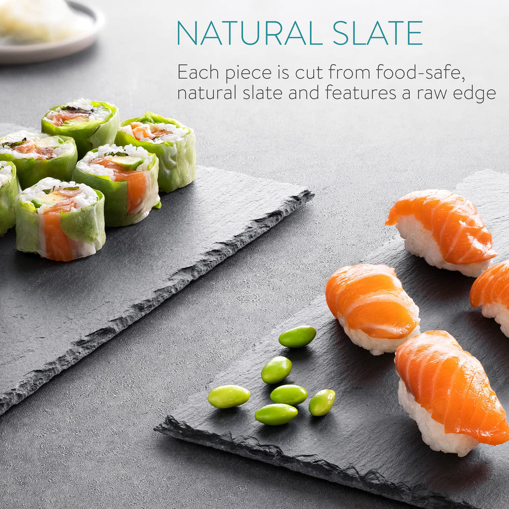 Navaris Slate Serving Plates - Set of 6 Rectangular Stone Placemats - 30x20cm