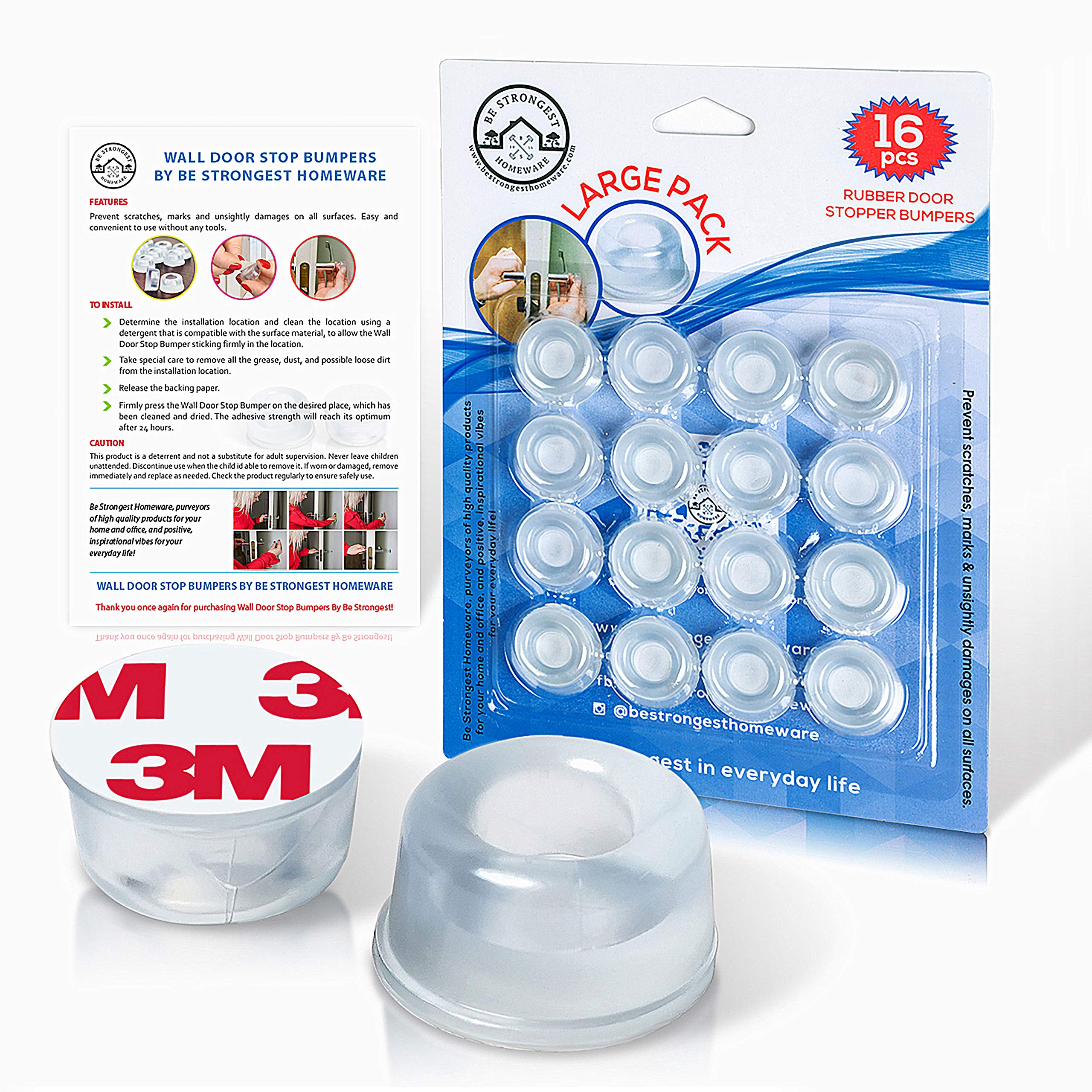 Clear Rubber Door Stops – 16 Pack Self Adhesive Wall Protector