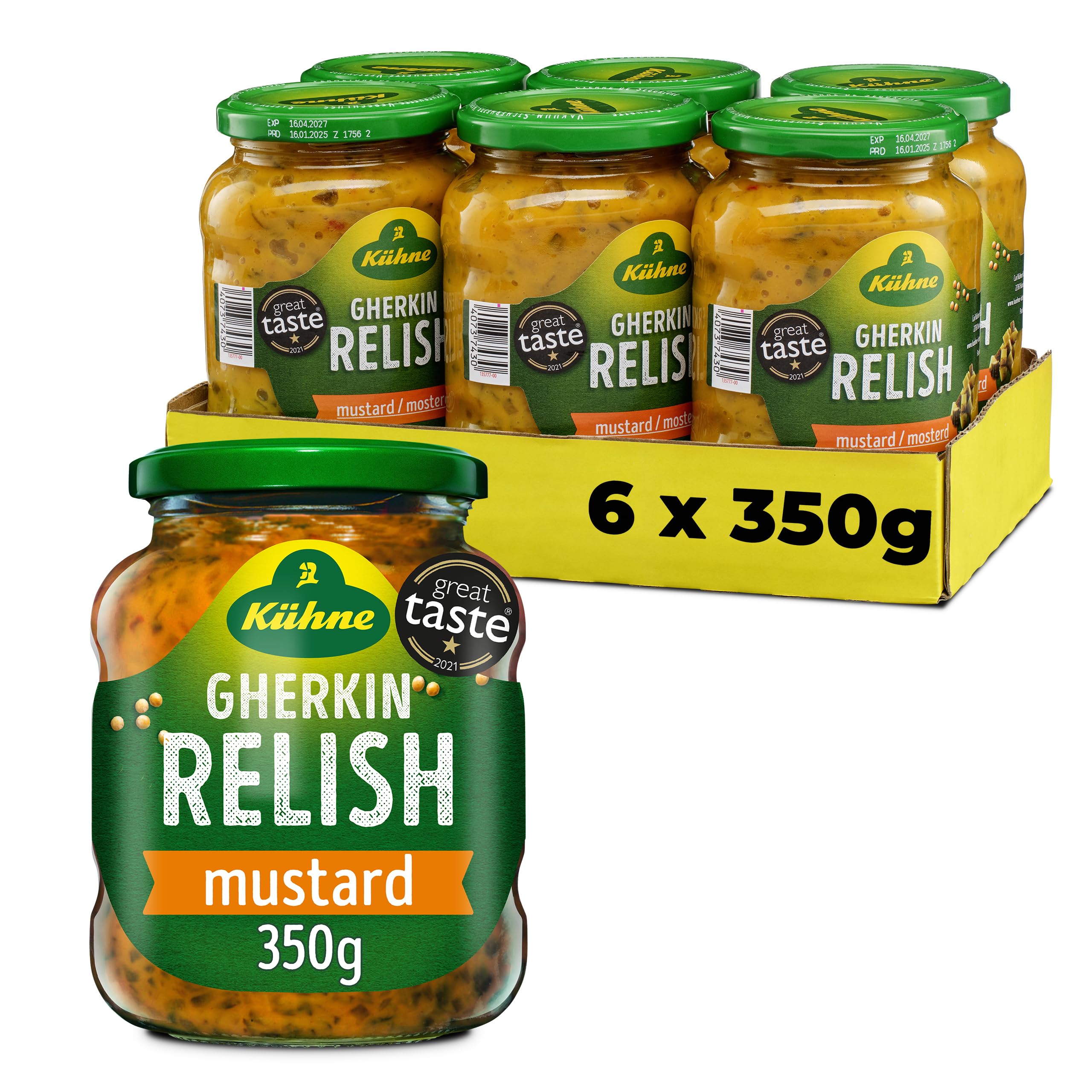 Kuhne Mustard Gherkin Relish – Crunchy Gourmet Sandwich Spread, 350g (6 Pack)