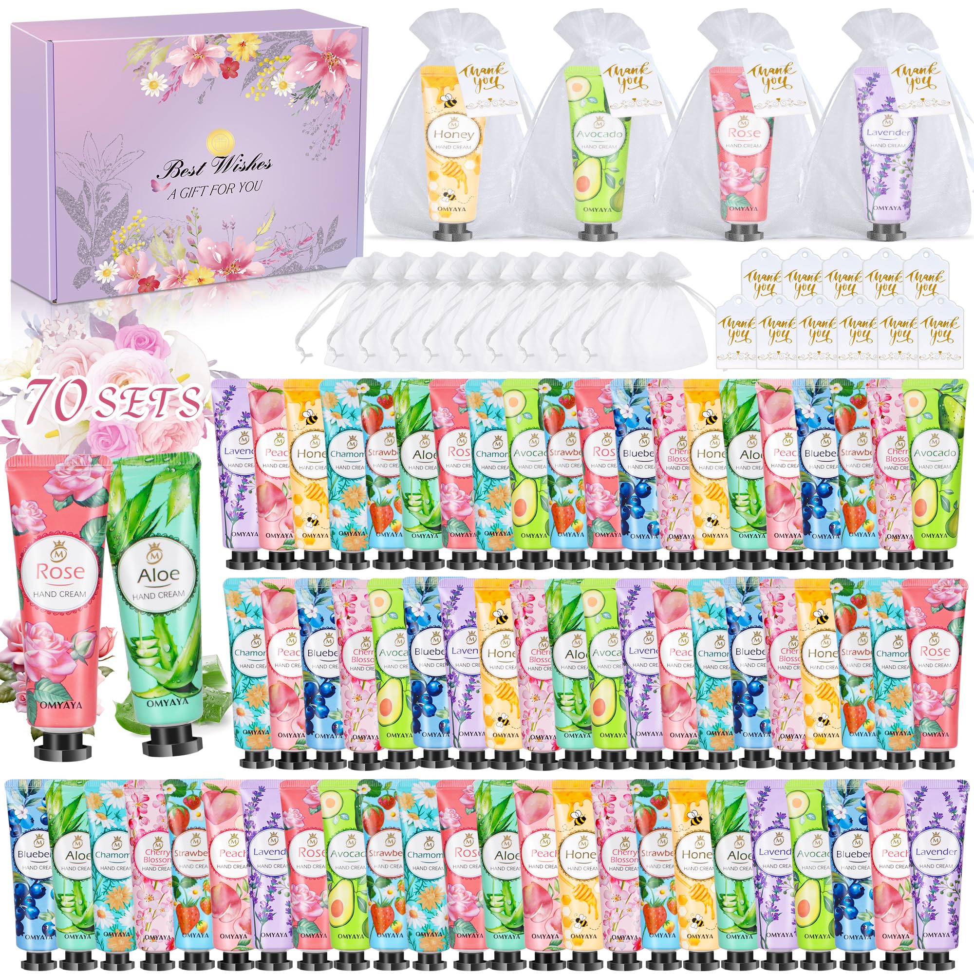 Jolof Store 70 Sets Hand Cream Gift Set – Bulk Mini Lotion with Bags