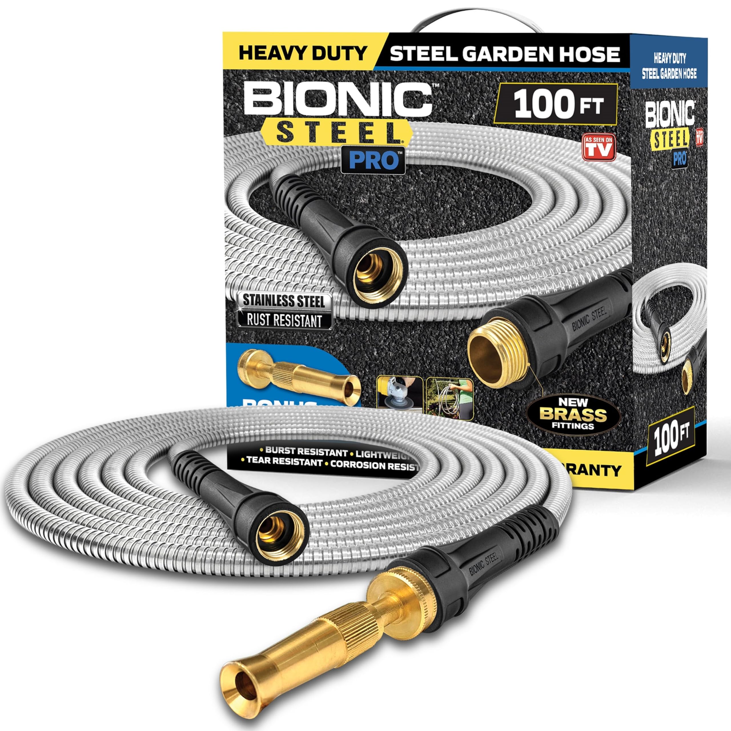 Bionic Steel Pro 100' Garden Hose – 304 Stainless Steel Metal Hose