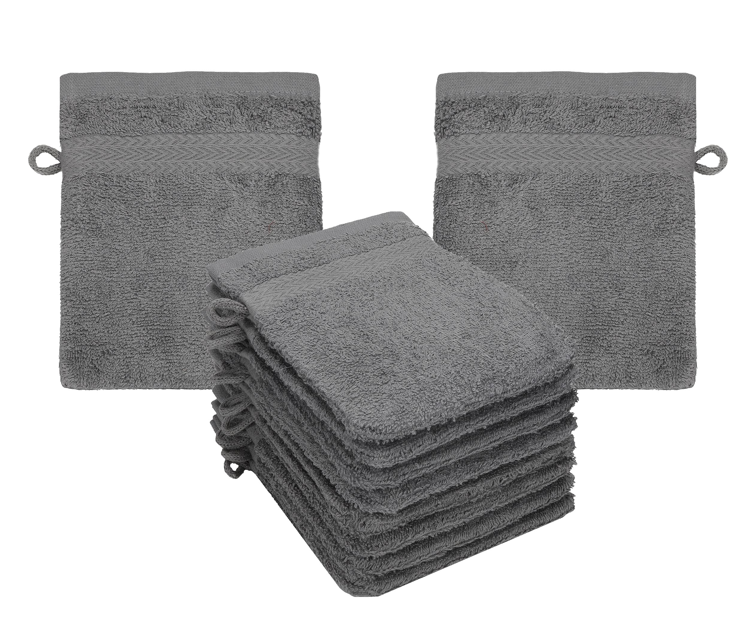 Betz Premium Cotton Wash Mitts – 10-Piece Terry Facecloth Set, Grey