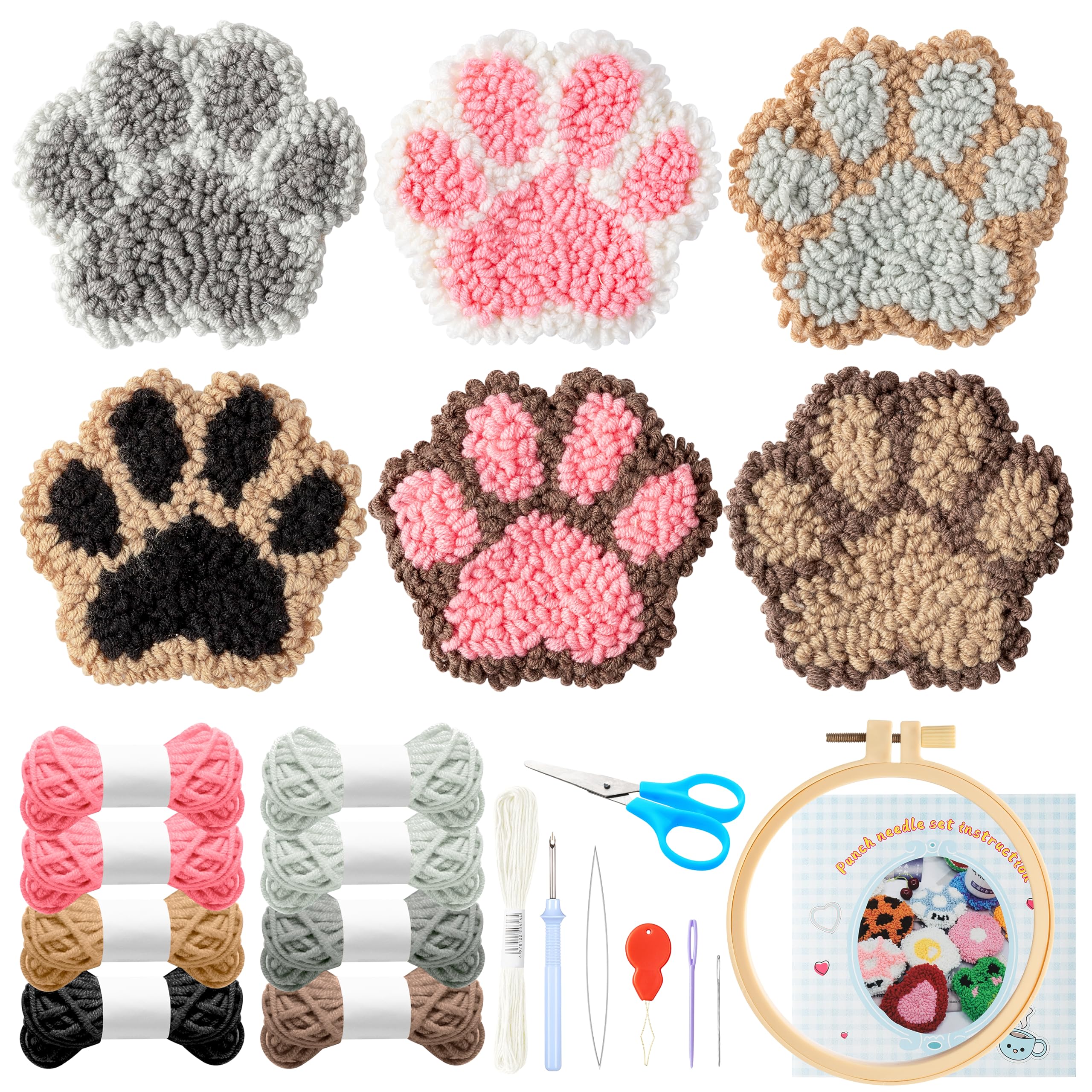 WATINC 22PCS Punch Needle Coaster Kit – DIY Claw Pattern Embroidery Set