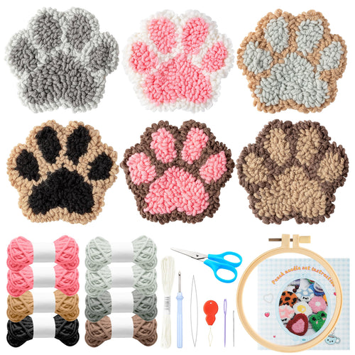 WATINC 22PCS Punch Needle Coaster Kit – DIY Claw Pattern Embroidery Set