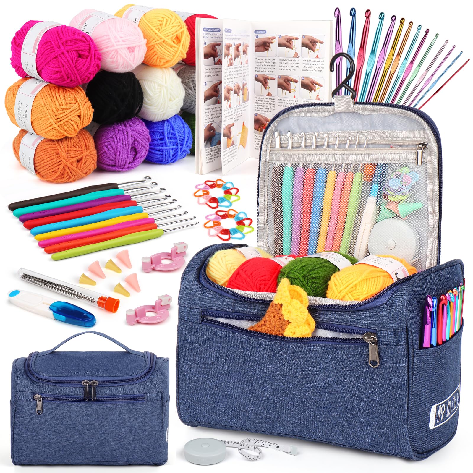 Aeelike Beginner Crochet Kit for Adults | 12 Yarn Balls & 23 Hooks Set