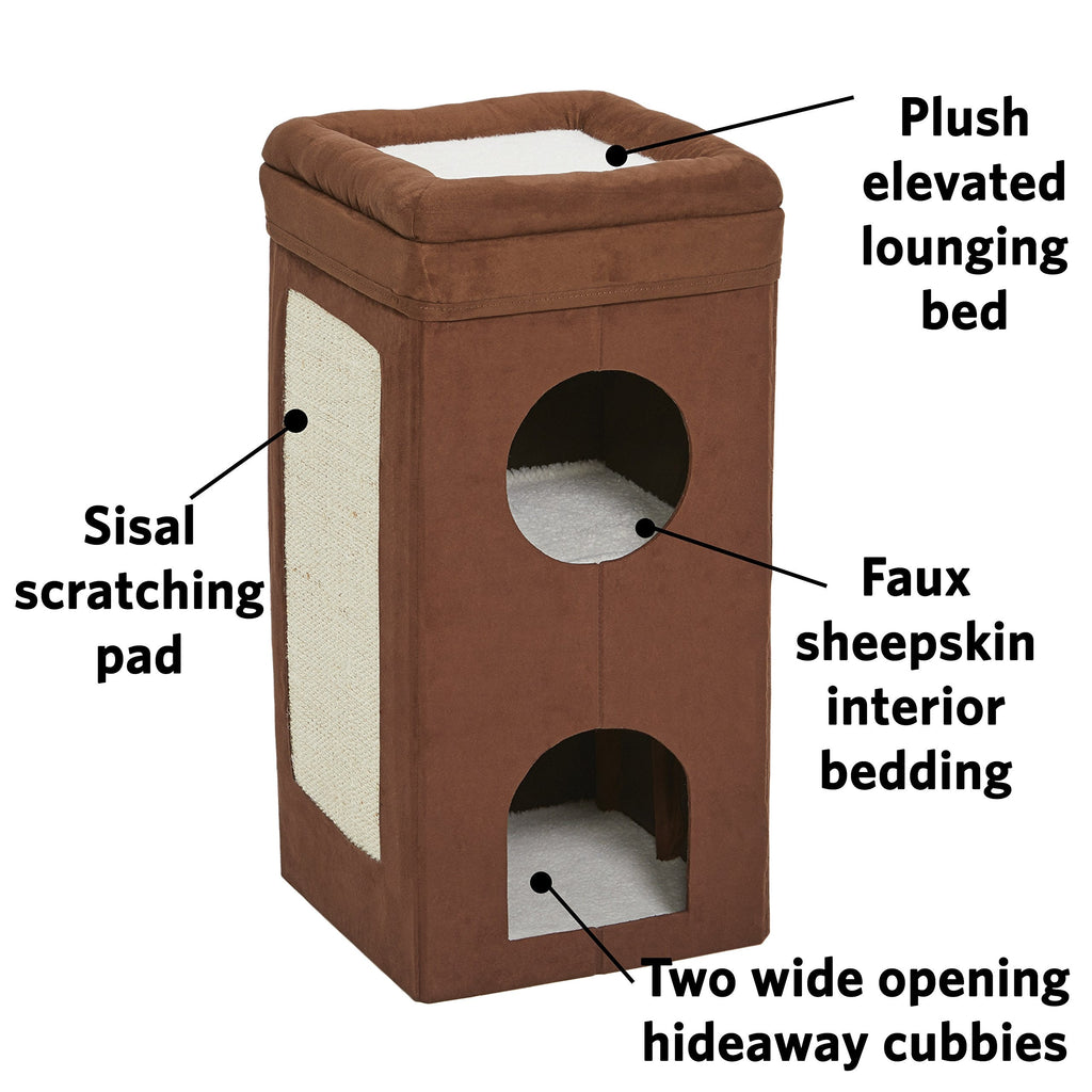MidWest Homes Tri-Level Cat Condo - Brown Faux Suede Cube with Scratcher