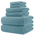Polyte Microfiber Bath Towel Set - 6 Piece Quick Dry Waffle Weave - Green