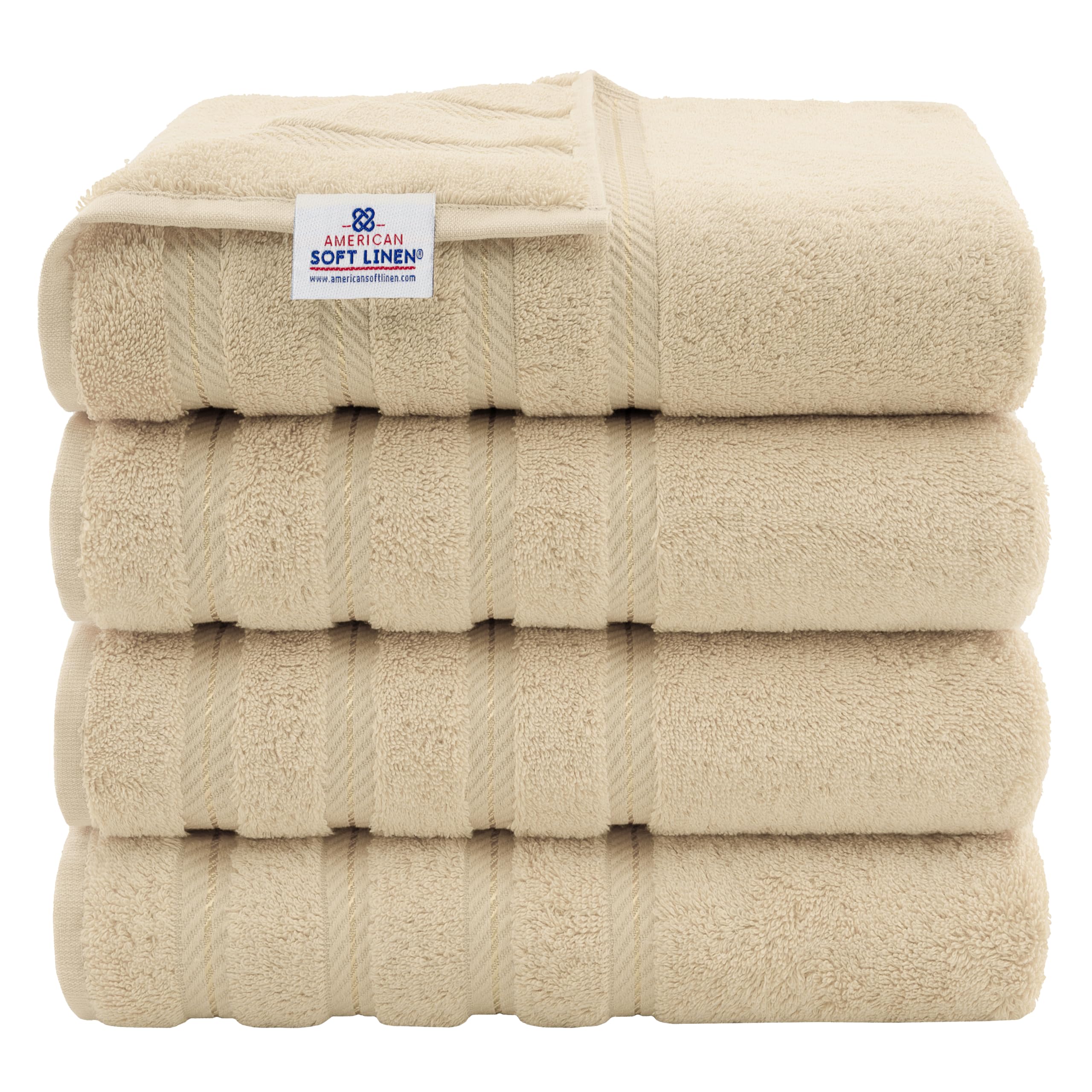 American Soft Linen 4 Piece Bath Towel Set | 100% Turkish Cotton – Beige