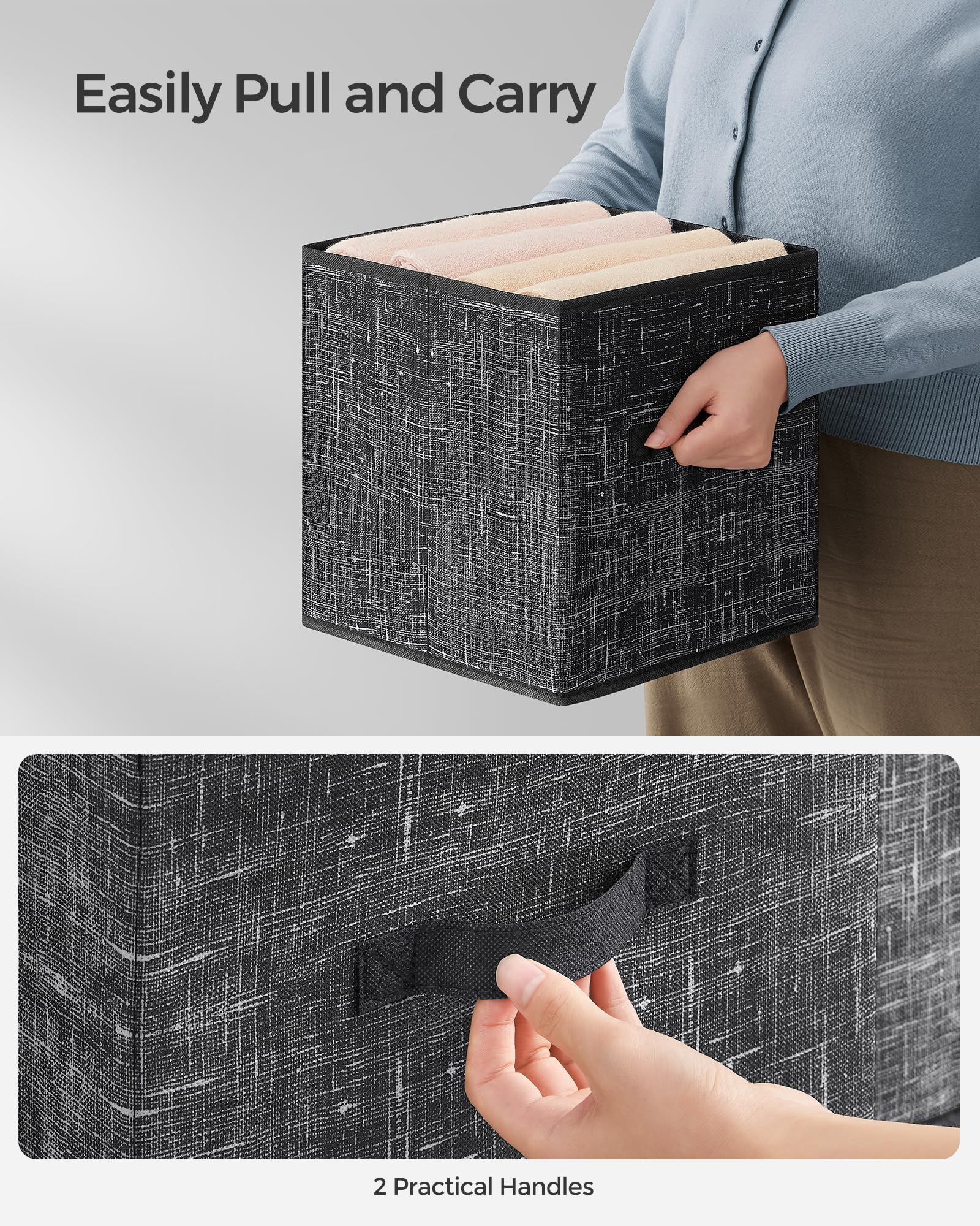 SONGMICS Foldable Storage Cubes | 33cm Fabric Bins - Set of 8 | Ink Black