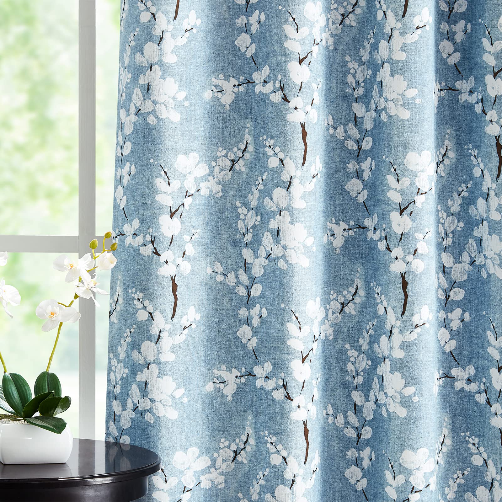 Fmfunctex Blue Floral Blackout Curtains | 72" Thermal Grommet Window Panels