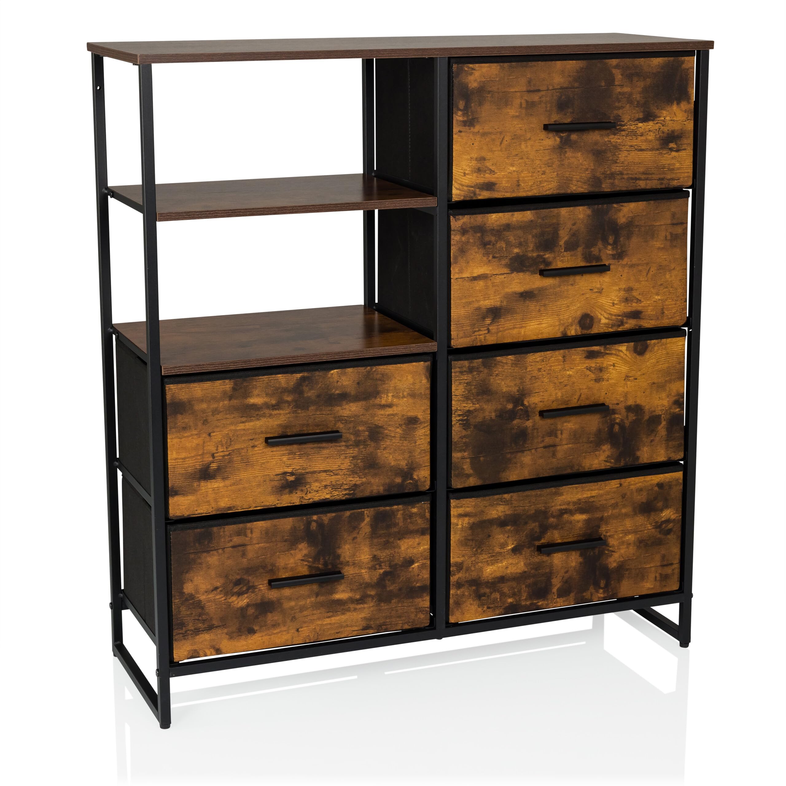 hjh LIVING Chest of Drawers – 6 Drawers & 2 Open Compartments, Smoked
