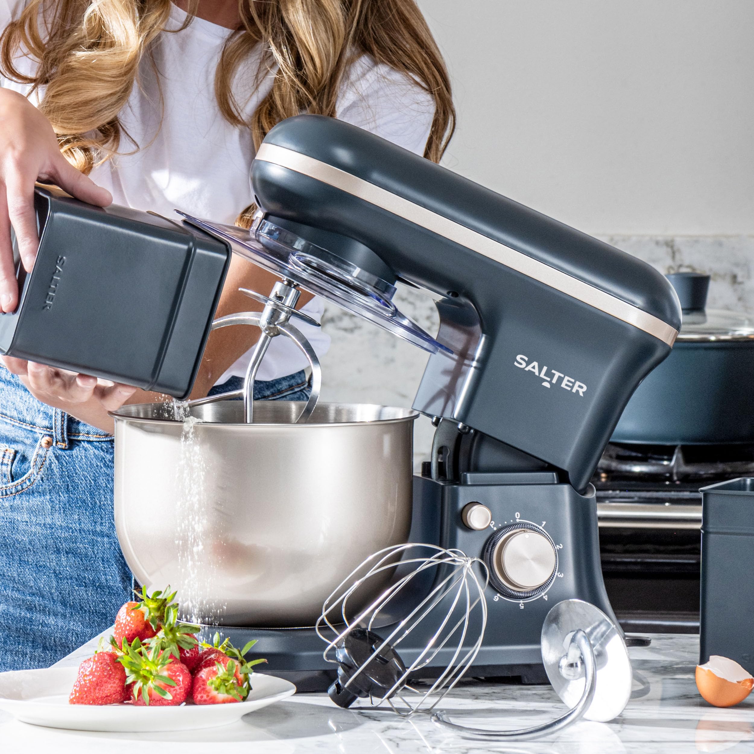 Salter Marino Stand Mixer – 1200W 5L Stainless Steel Bowl, Blue/Grey