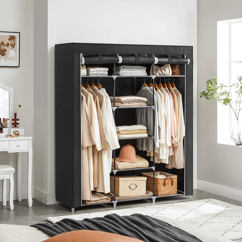 SONGMICS Folding Fabric Wardrobe | Portable Closet with 2 Rails - Black