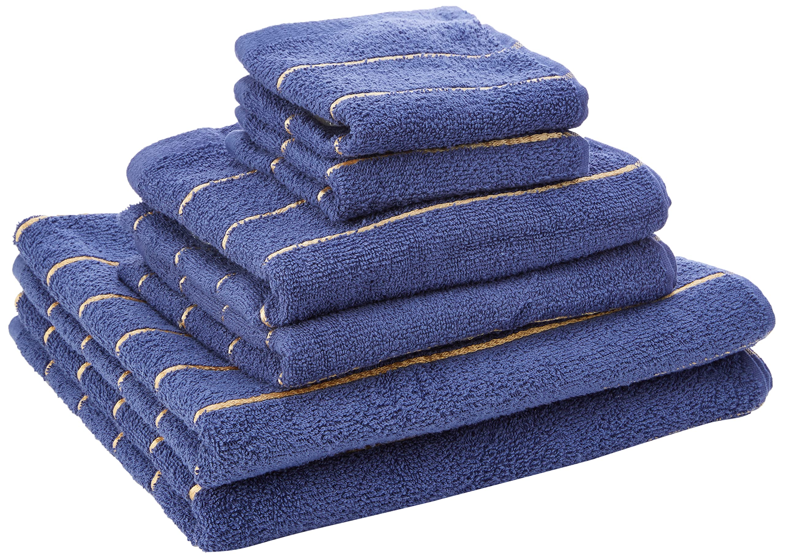 Rapport 6-Piece Navy & Gold Striped Towel Bale - 100% Cotton Set