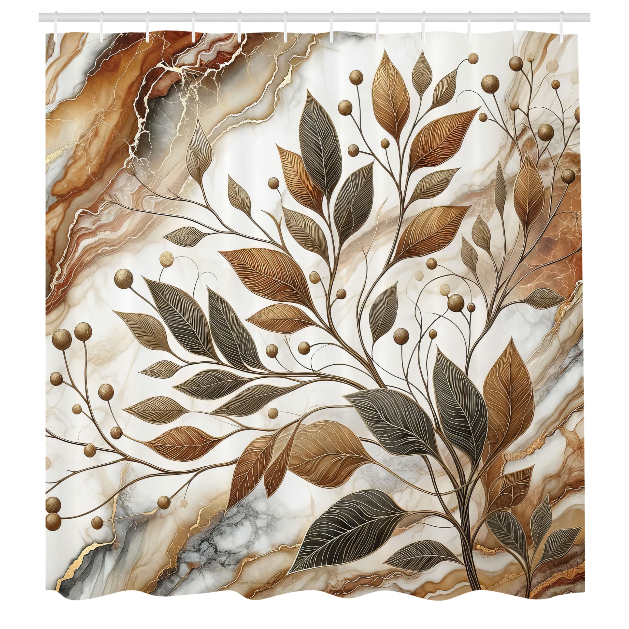 Abakuhaus Fabric Shower Curtain | Autumn Leaves Marble Print | 175 x 200 cm