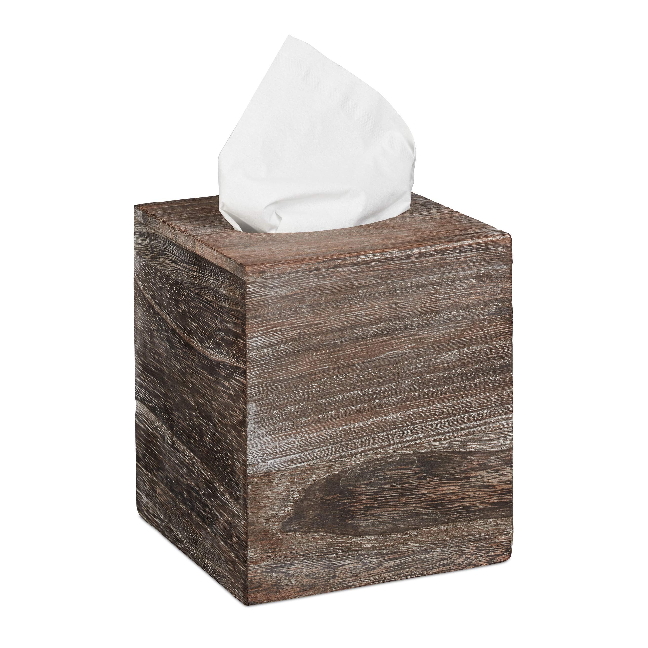 Relaxdays Shabby Chic Wooden Tissue Box Cover – Brown Paulownia Cube