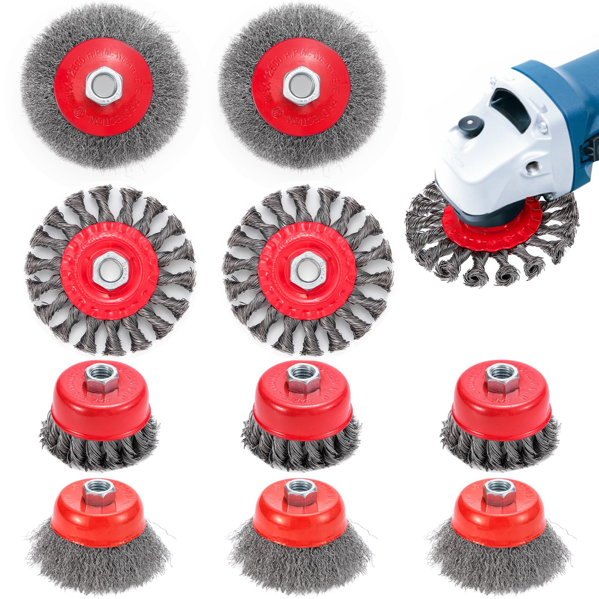 Idong 10PCS Wire Brush Set for Angle Grinder – M14 Steel Cup Wheel
