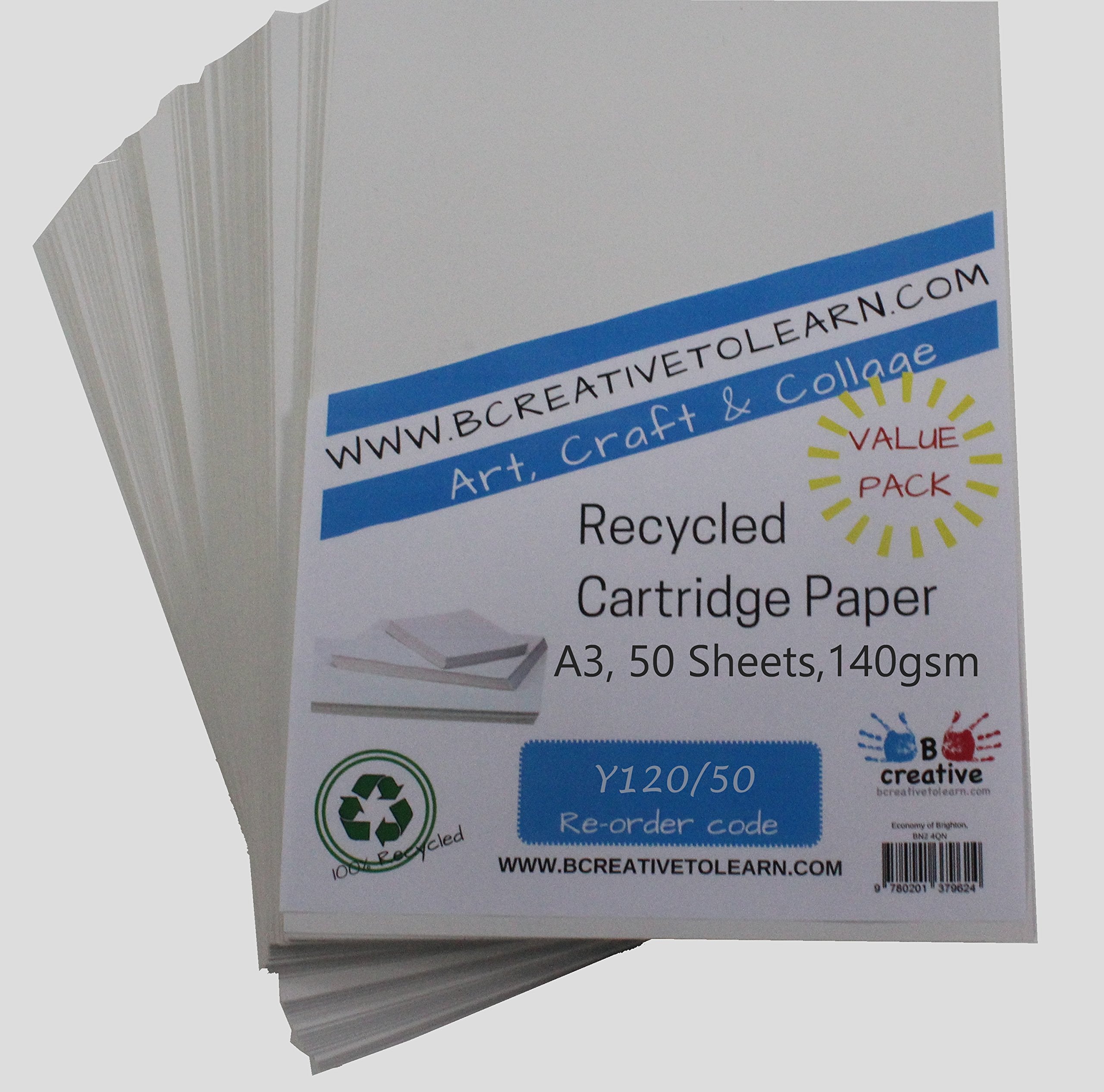 A3 Recycled Cartridge Paper 140gsm White - 50 Sheets