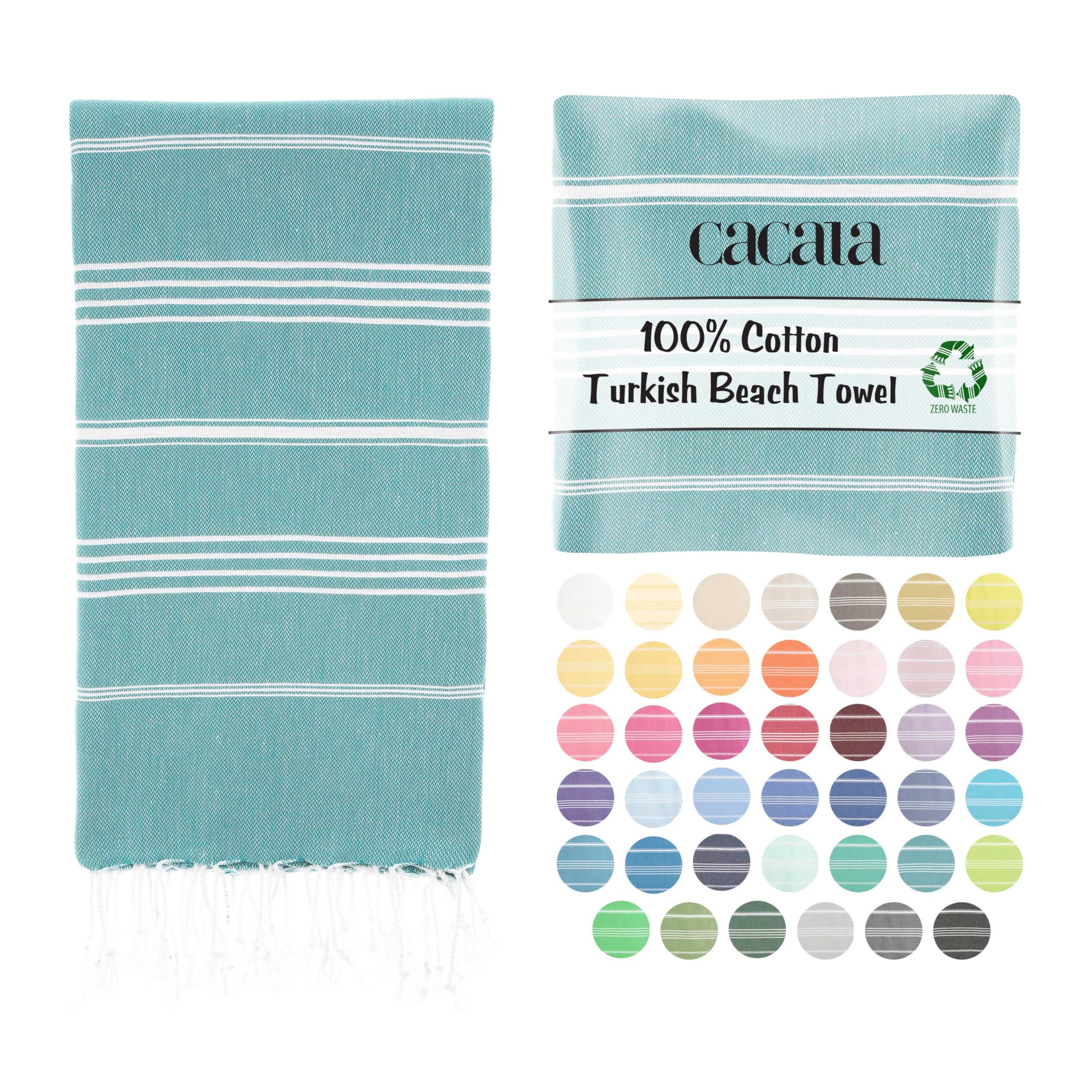Cacala Turkish Beach Towel – Quick Dry 100% Cotton Peshtemal, Aqua