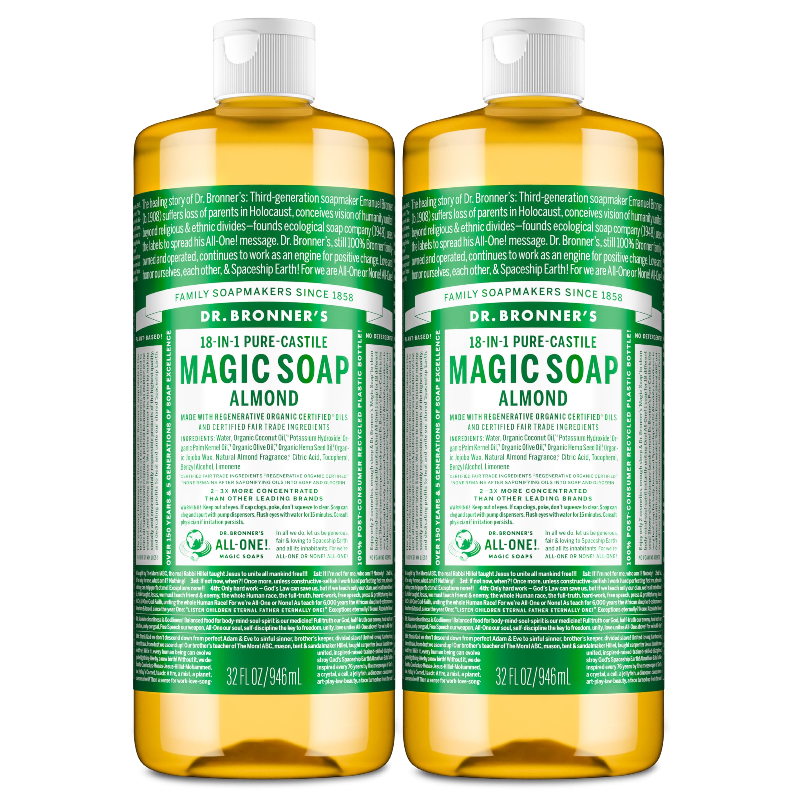 Dr. Bronner's Organic Almond Castile Liquid Soap - 946ml (Pack of 2)