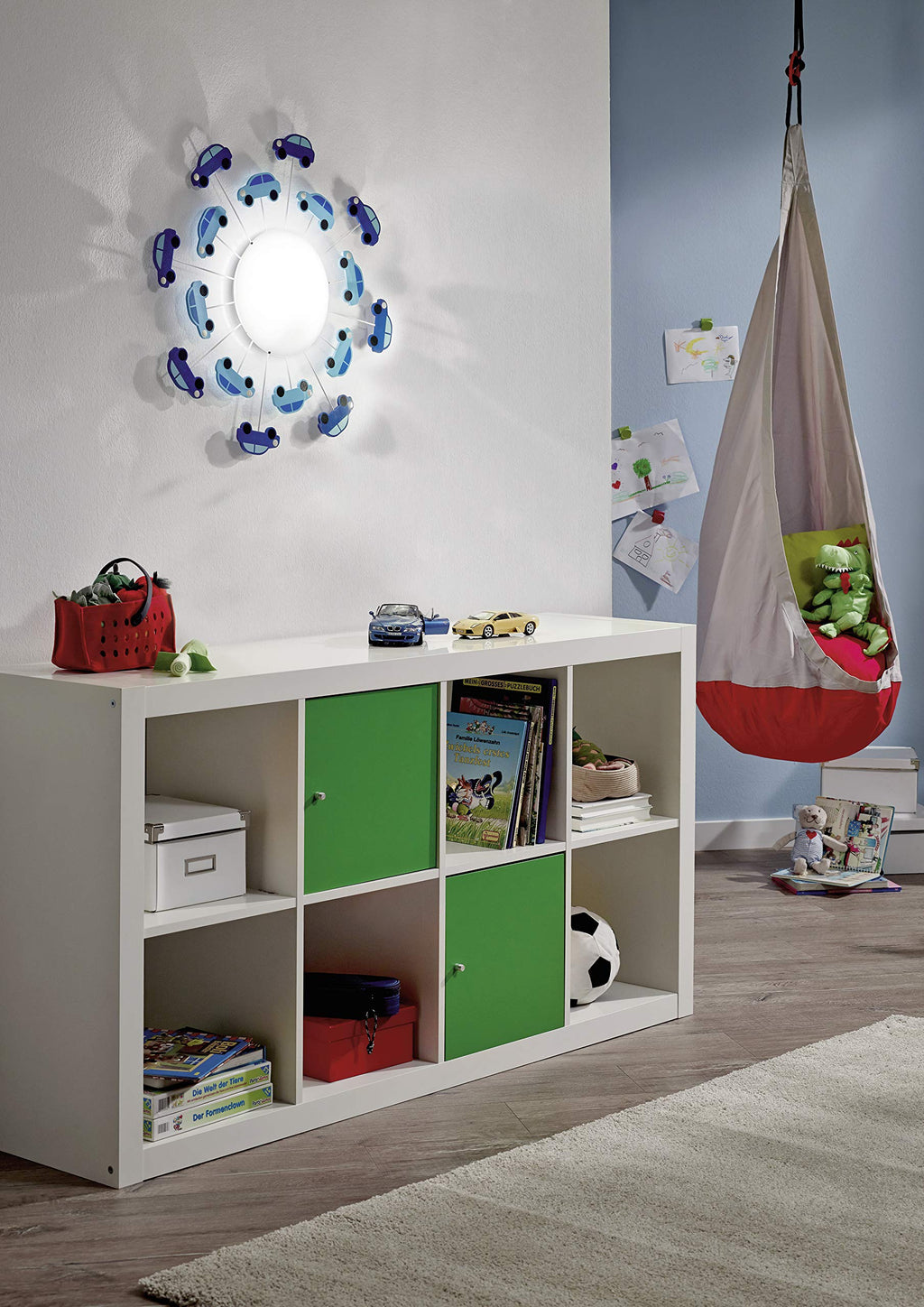 Eglo Viki 1 Kids Car Ceiling Light | Blue Steel & Glow-in-Dark Glass