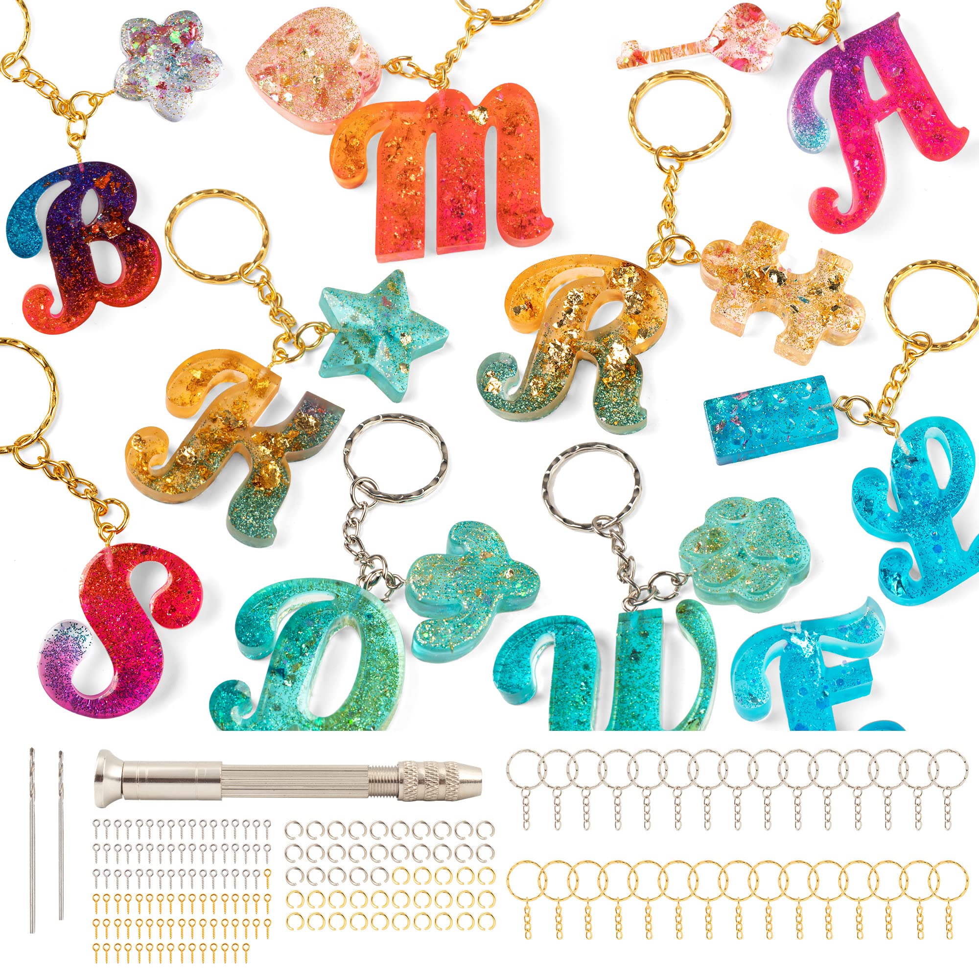 Mocoosy 182 Pcs Alphabet Resin Moulds Kit – Silicone Keychain Making Set