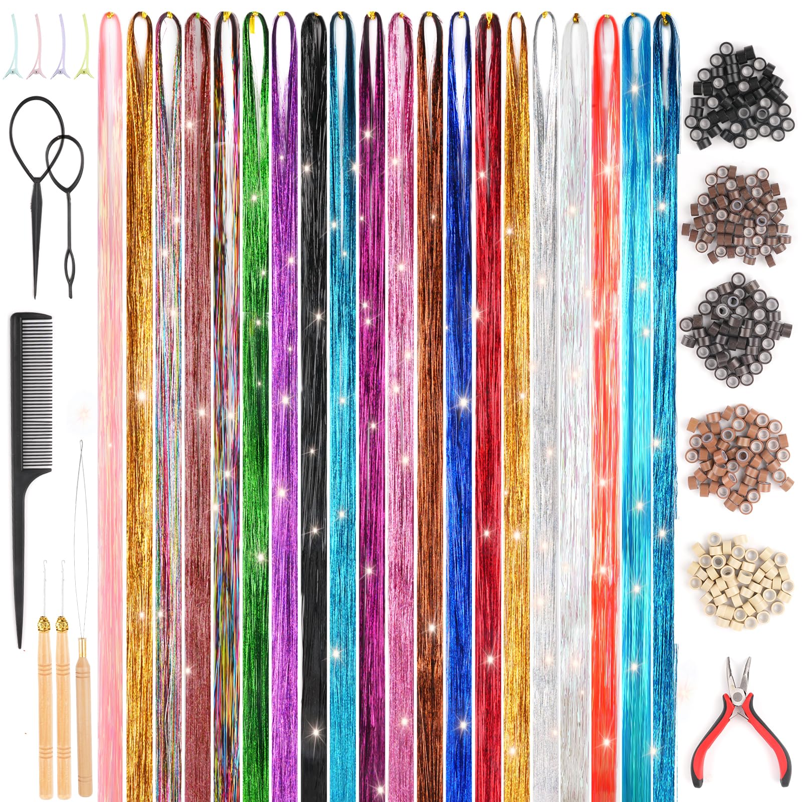 Jolof Store Hair Tinsel Kit: 20 Colors 4000 Strands Glitter Extensions