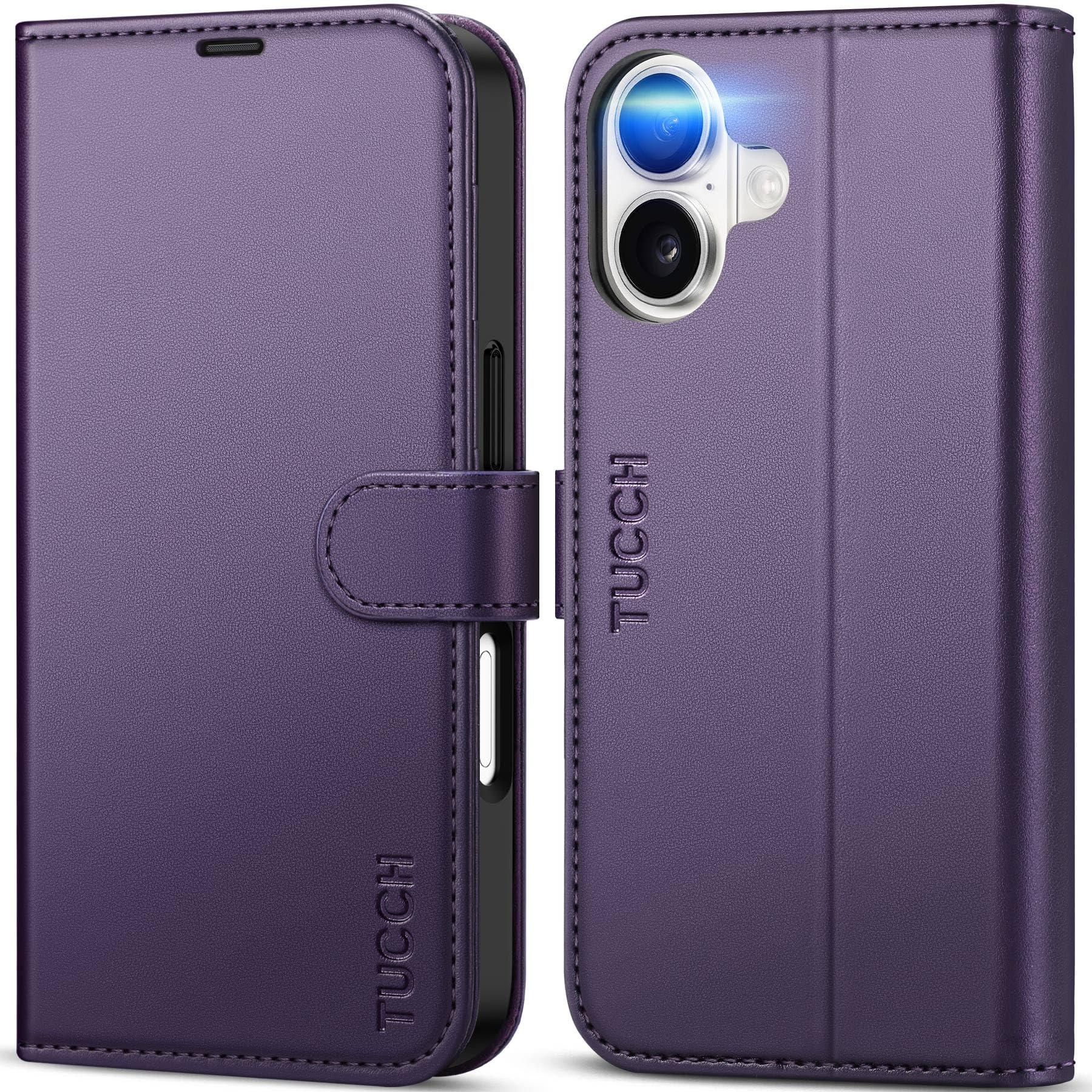 TUCCH iPhone 17 Wallet Case | RFID Blocking PU Leather Folio - Deep Purple