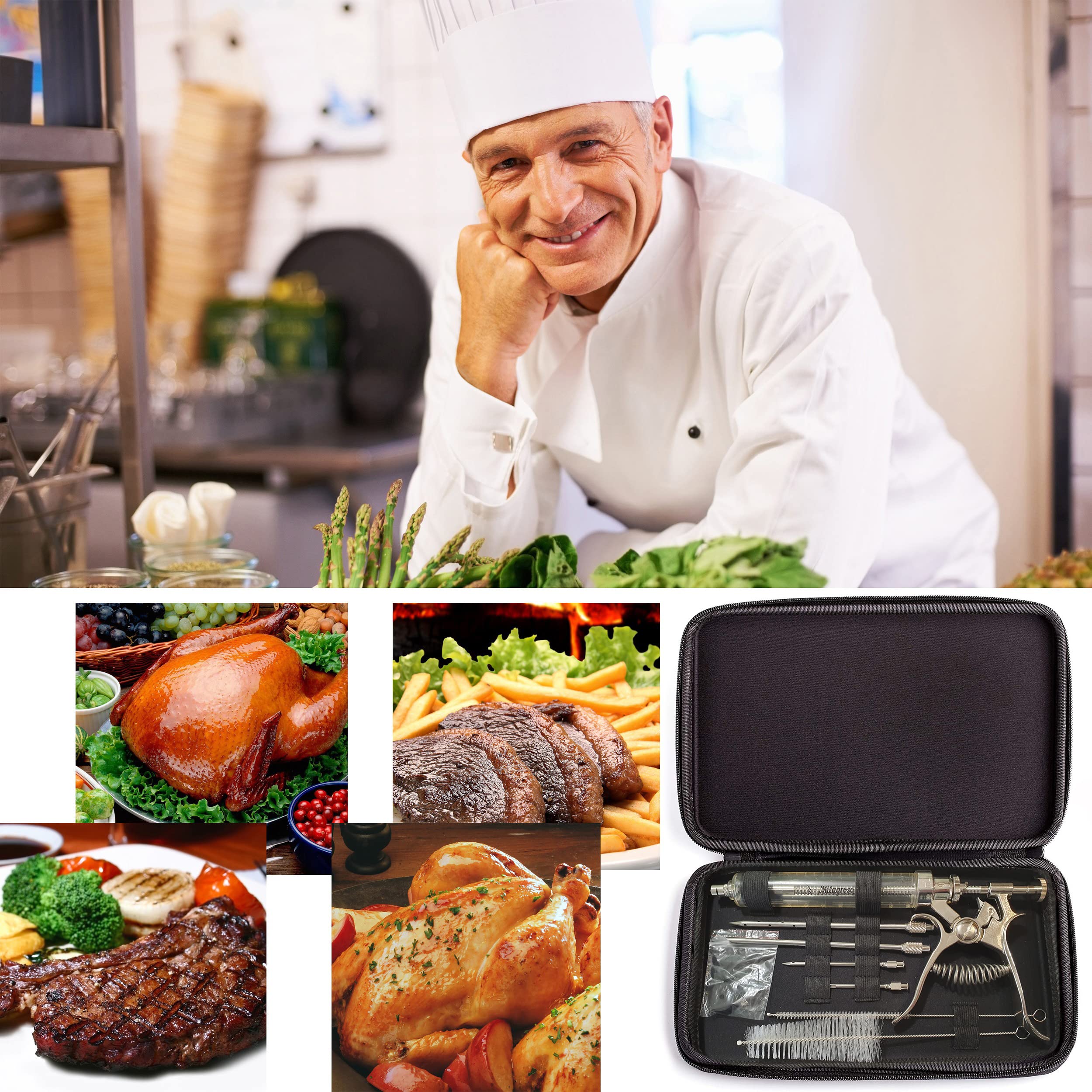 Stainless Steel Meat Injector Kit with 3 Marinade Needles