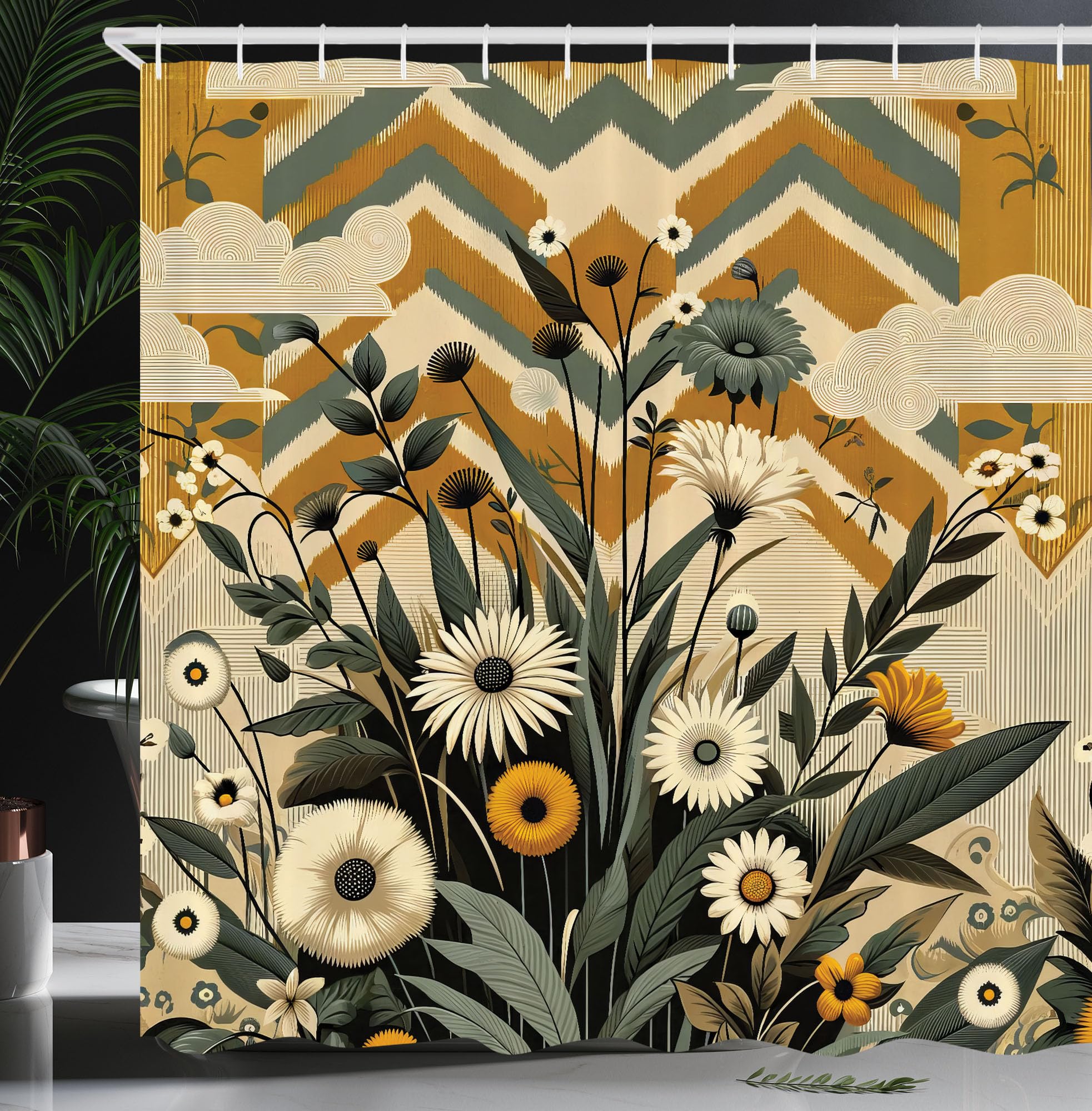 Abakuhaus Floral Eucalyptus Shower Curtain | Waterproof Fabric, 175x200cm