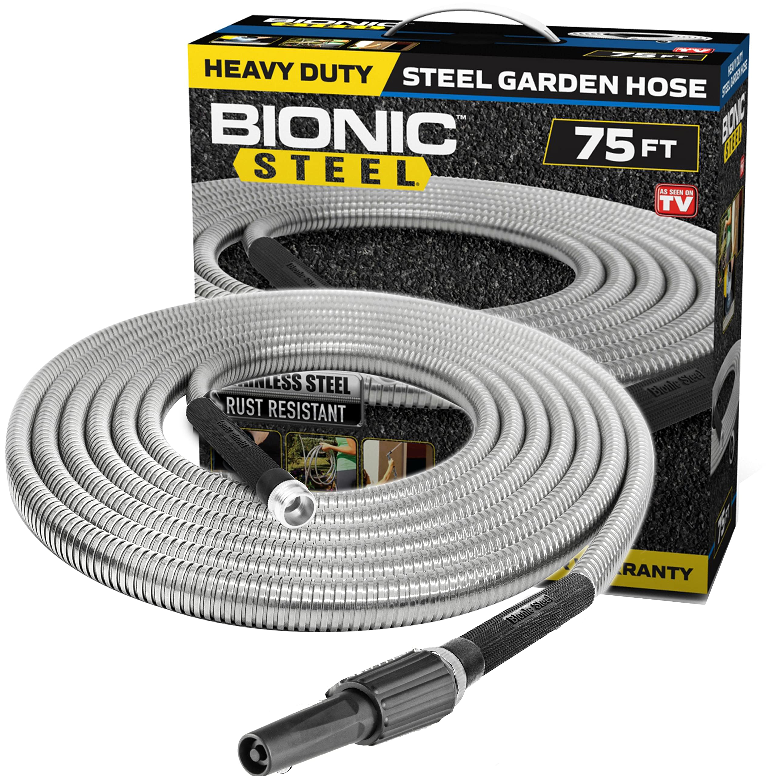 Bionic Steel 75ft Garden Hose | 304 Stainless Steel Metal Water Hose