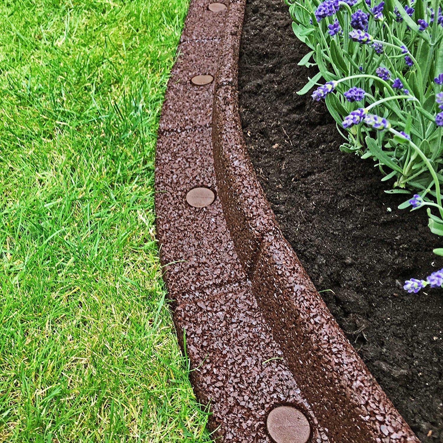 FlexiBorder Brown Recycled Rubber Lawn Edging - Flexible Garden Border 2m