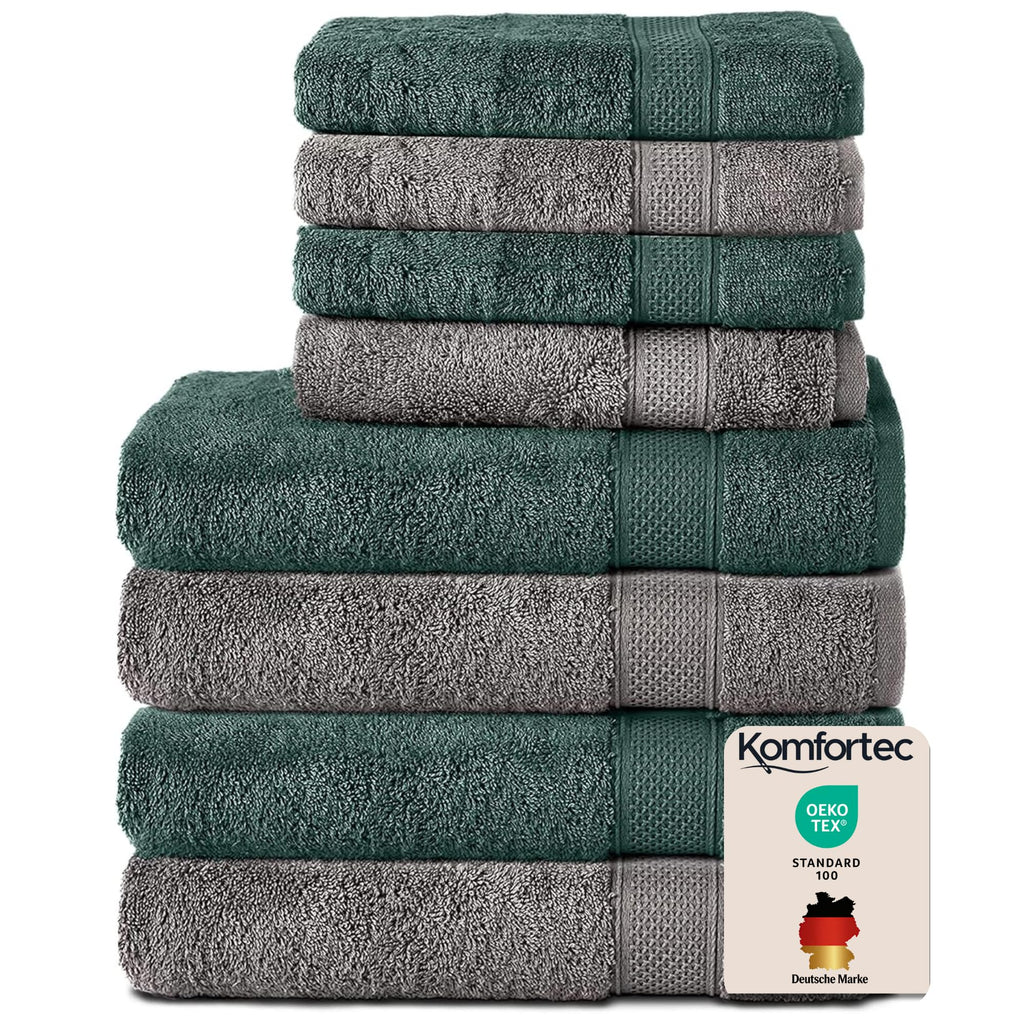 Komfortec 8 Piece Towel Set 100% Cotton Charcoal Dark Green - image 1