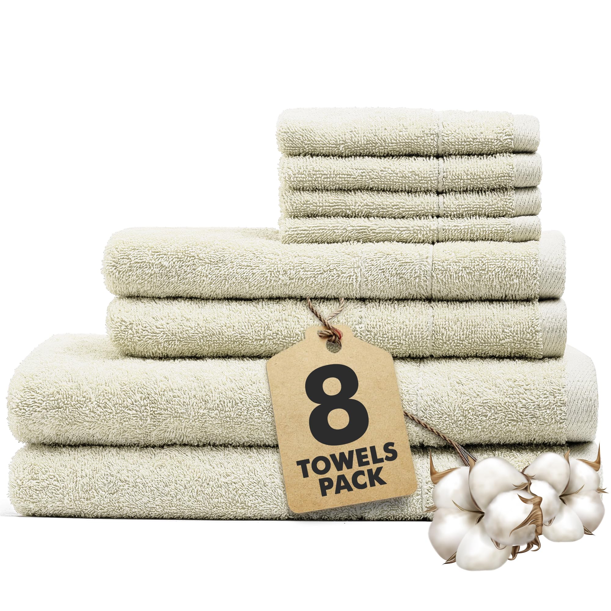 Novo Home 8-Piece Cotton Bath Towel Set – Ivory Soft & Absorbent