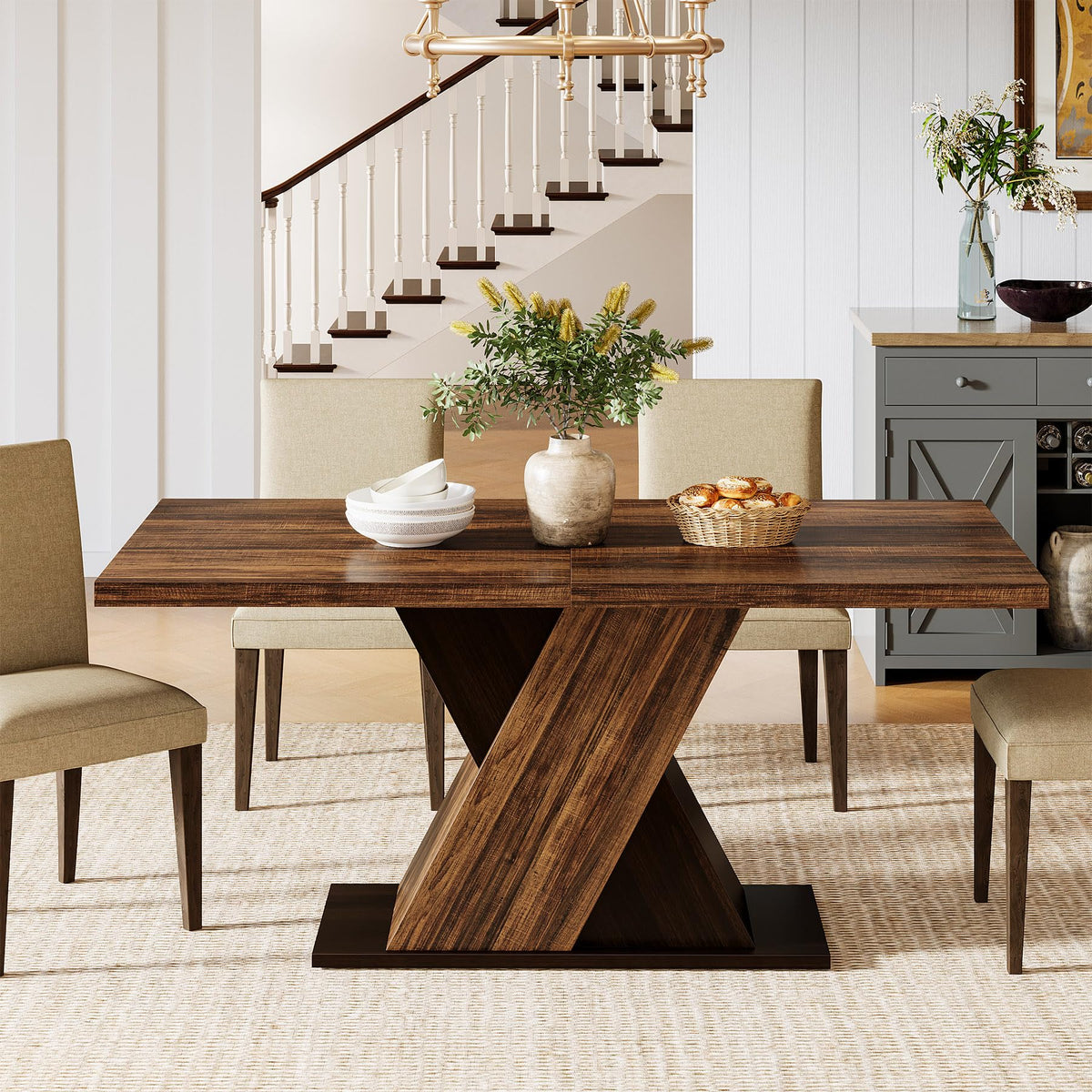 Tribesigns 55-Inch Farmhouse Dining Table for 4, Rectangle Rustic Brown Kitchen Dining Room Table, Wooden Dinner Table for Home Dining Room - image 3