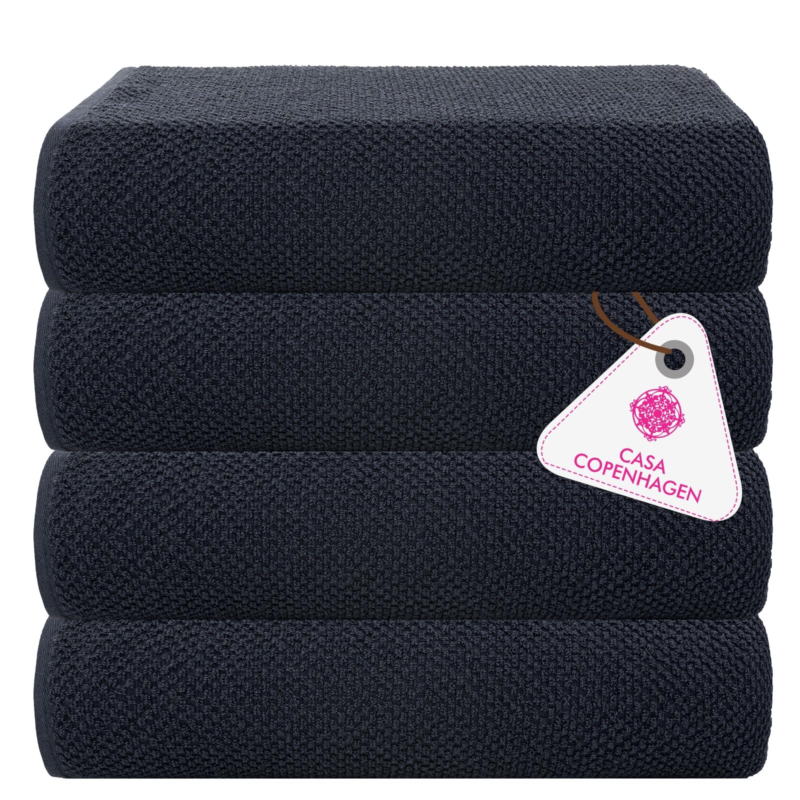 CASA COPENHAGEN 4 Piece Cotton Bath Towel Set – Navy Blue, 550 GSM