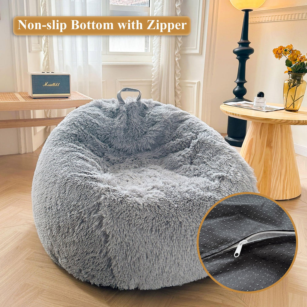 XeGe Faux Fur Stuffed Animal Storage Bean Bag CoverNo Filler, Light Grey