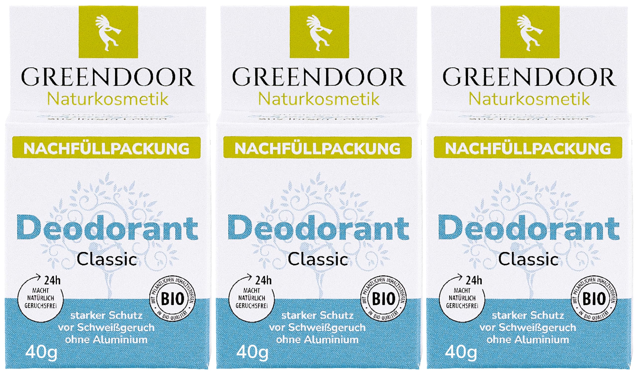 GREENDOOR Deodorant Refill System – 3x40g Classic Solid Vegan Refills