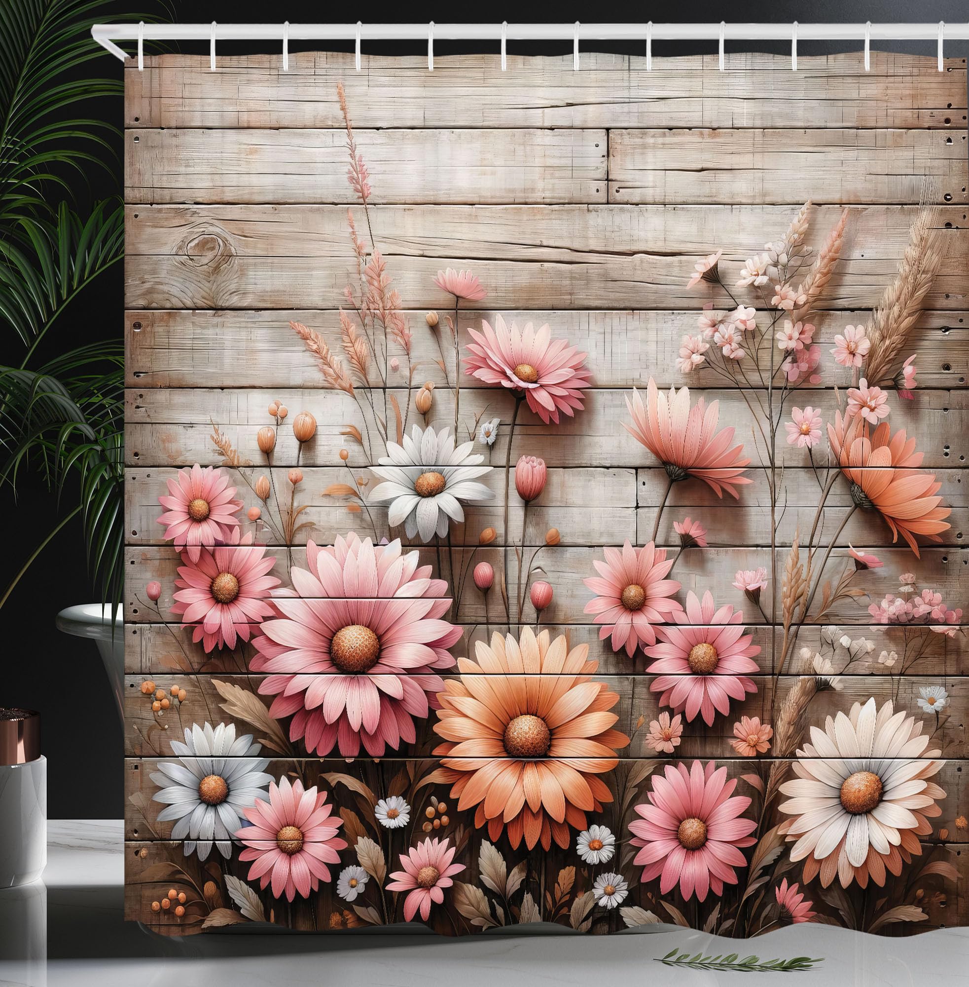 Abakuhaus Cottagecore Meadow Floral Shower Curtain | Waterproof Fabric, Pink