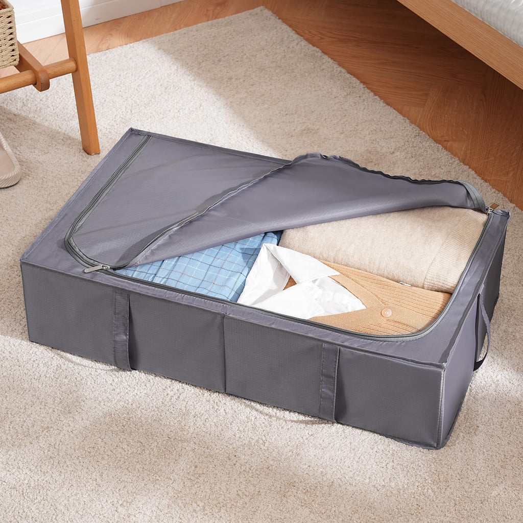 TYEERS Under Bed Storage Box with Lid | Durable Fabric 4-Pack | Dark Grey